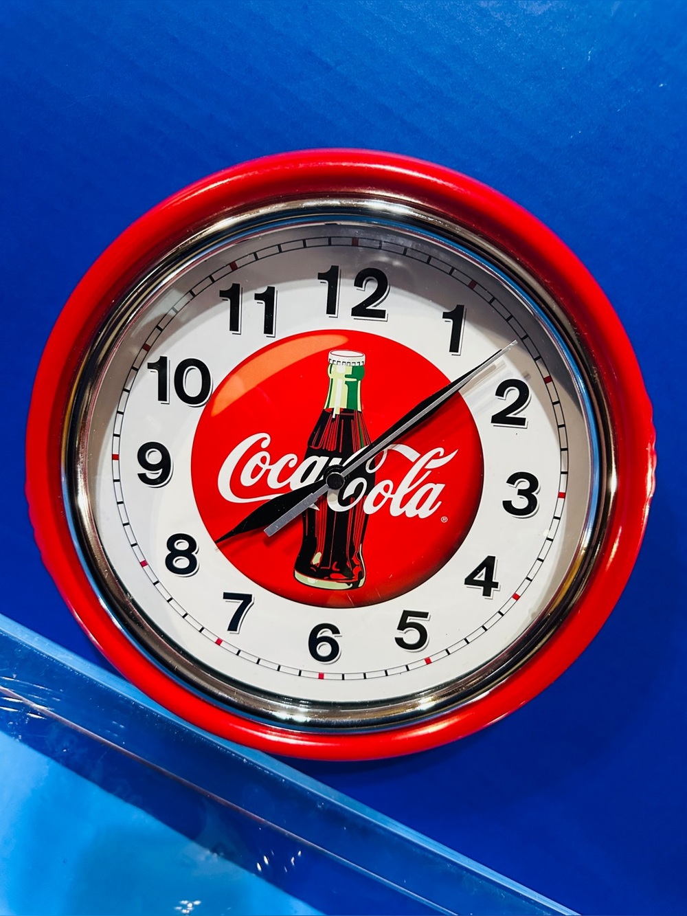 Coca Cola Red Wall Clock Retro Diner Style Metal Case Glass Lens Bottle Logo 9” - Picture 2 of 11